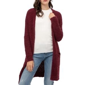 Ava & Viv Maroon Pocket Cardigan Boucle Knit Sweater Womens Plus 0X Long Sleeve